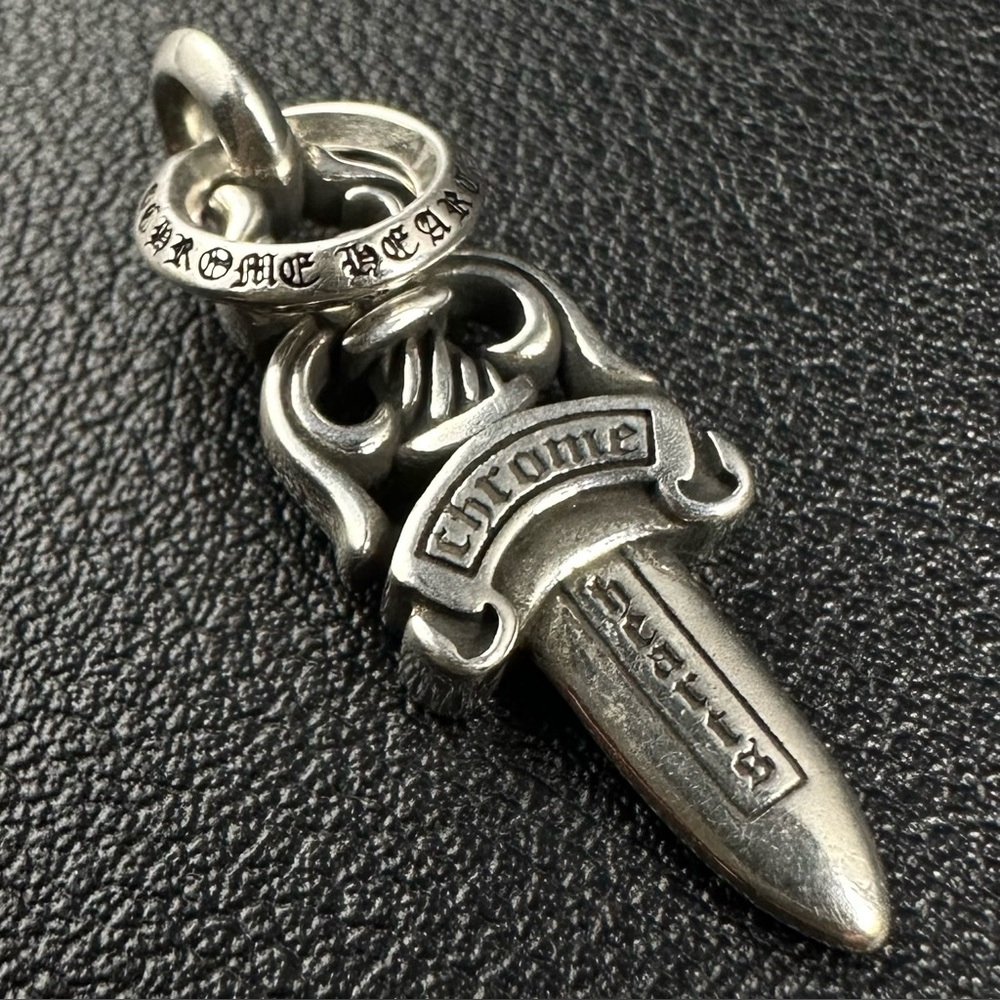 CHROME HEARTS 925 SILVER DOUBLE DAGGER W/BAIL PENDANT